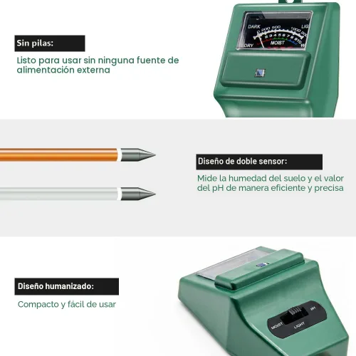 Vista 4 de Sonkir - Medidor de pH de suelo, 3 en 1, humedad/luz/pH, kit de herramientas de jardinería para cuidado de plantas, ideal para jardín, césped