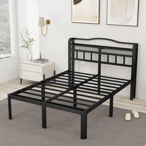 Vista 6 de Base de cama Queen con estación de carga y cabecero de 14 pulgadas, base de cama de metal grueso, base de colchón resistente, no necesita somier