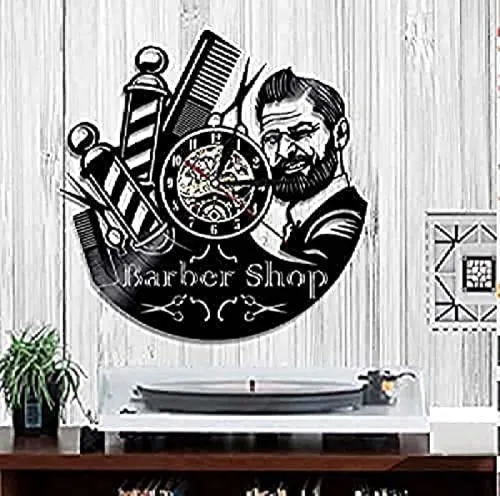 Vista 2 de Reloj de pared de vinilo Reloj de pared de disco de vinilo Relojes de pared decorativos Peluquería Reloj de pared de vinilo de diseño moderno