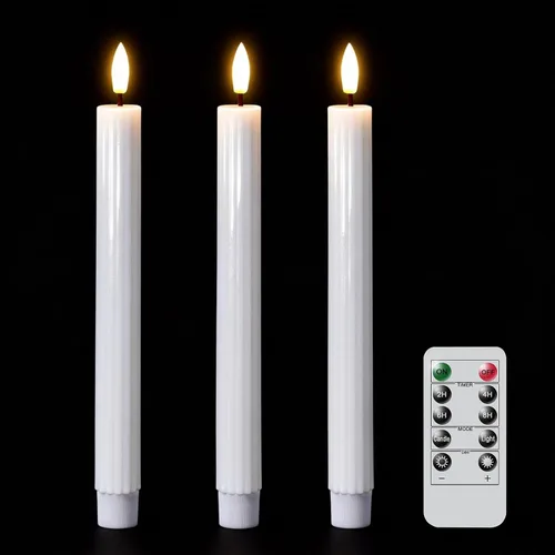 Vista 9 de Velas cónicas parpadeantes verdes sin llama que funcionan con pilas con control remoto de 10 teclas y temporizador, 6 paquetes de velas LED de cera
