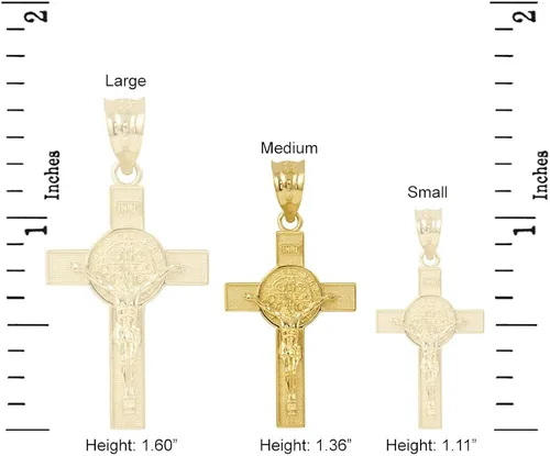 Vista 3 de Saint Collection Colgante de cruz de crucifijo de San Benito en oro amarillo macizo de 14 k (1,30"), Oro amarillo