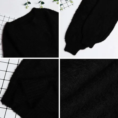 Vista 5 de Meenew - Vestido tipo suéter largo, holgado, peludo, de gran tamaño, sin botones y con cuello redondo para mujer