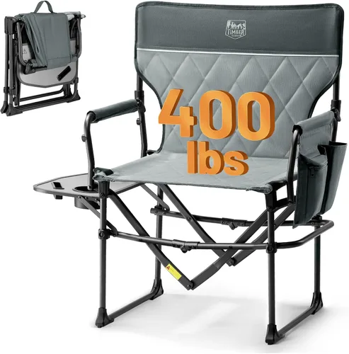 Vista 18 de TIMBER RIDGE Silla de camping resistente con tamaño compacto, silla de directores portátil con mesa auxiliar y bolsillo para camping, césped