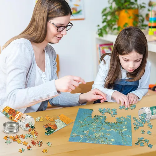 Vista 6 de 150 mini rompecabezas para adultos y niños, rompecabezas pequeños de 6 x 4 pulgadas, ramas de un almendro en flor, el melocotonero rosa, girasoles
