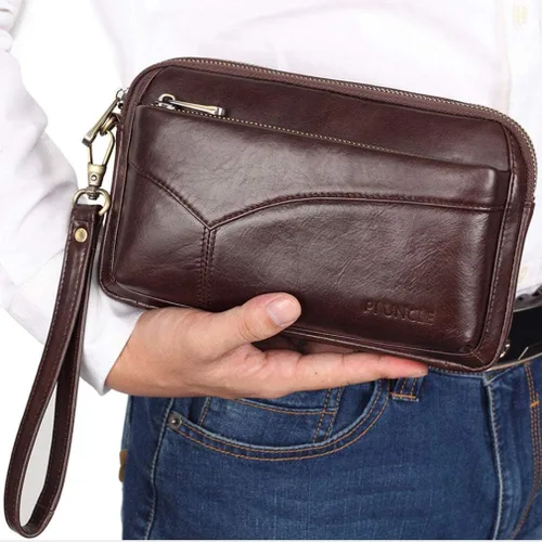 Vista 2 de KPYWZER Bolso de mano de cuero para hombre, cartera para muñeca, bolsa de muñeca