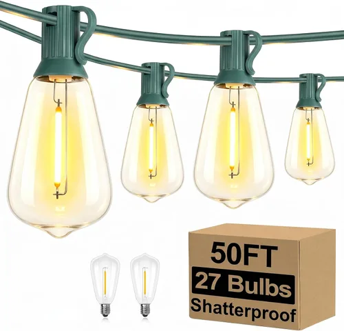 Vista 16 de Brightever Luces de Cadena para Exteriores de 25 Pies, Luces de Patio ST38 con 13 Bombillas Edison, Luces Colgantes Impermeables Conectables