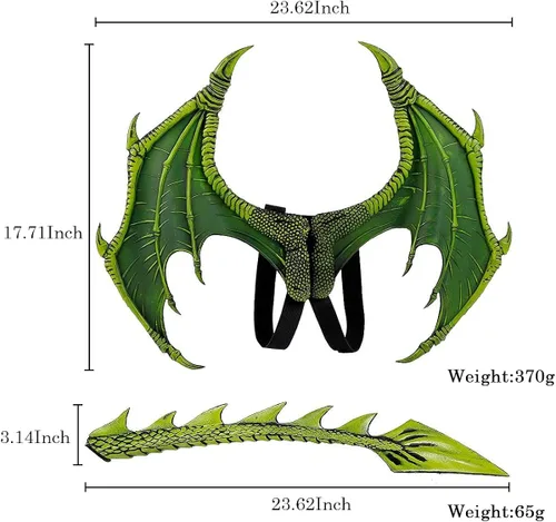Vista 6 de Disfraz de alas de dragón accesorios para niños conjunto de máscara de cola de dinosaurio para niños