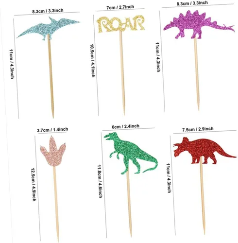 Vista 6 de 24pcs Dinosaur Cake Toppers Paper Party Cake Toppers Halloween Season
