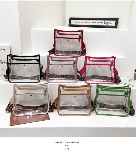 Vista 3 de Bolsos cruzados transparentes de PVC,Bolso de hombro mensajero transparente,Bolso de hombro transparente Pequeño cuadrado, Verde