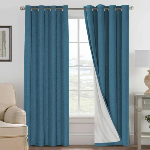 Vista 168 de H.VERSAILTEX Cortinas 100% opacas con aislamiento térmico, texturizadas, de lino, con bloqueo completo de calor y luz, para sala de estar y Negro