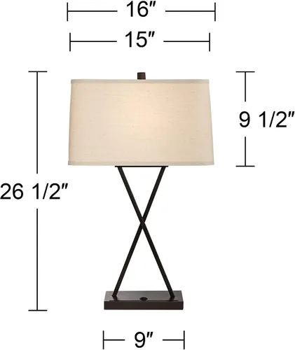 Vista 5 de Franklin Iron Works Megan - Juego de 2 lámparas de mesa modernas de 26.5 pulgadas de alto, con puerto de carga USB, LED, bronce, rectangular