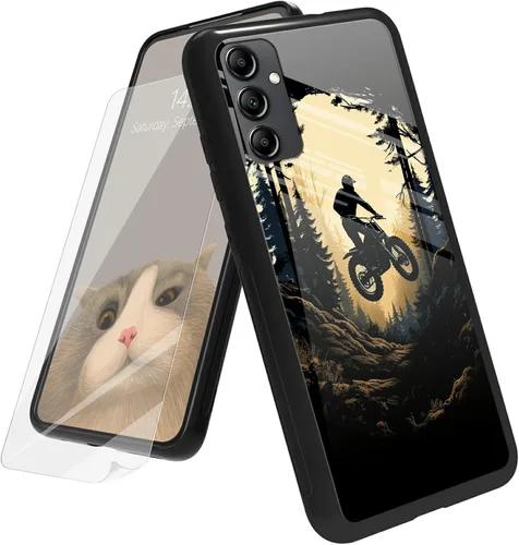 Vista 95 de Funda para Samsung Galaxy A12 5G con protector de pantalla, parte trasera de vidrio templado + TPU de silicona suave que absorbe los golpes