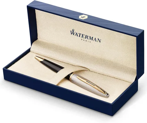 Vista 10 de Pluma estilográfica Waterman Carene Deluxe con punta mediana de oro macizo y tinta azul (S0699940), negro, dorado (Black Sea and Gold)