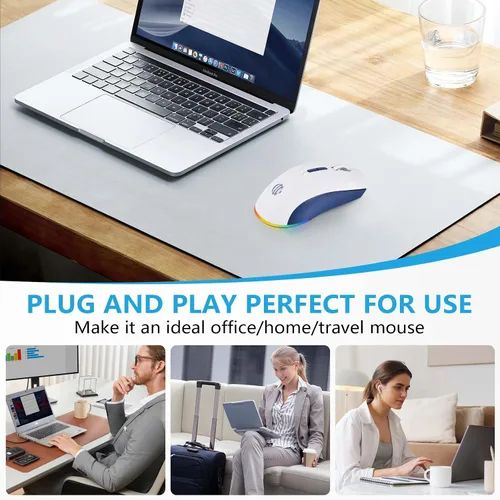 Vista 4 de Ratón inalámbrico, mouse recargable, modo dual Bluetooth 5.2 + 2.4G USB silencioso y delgado, mouse inalámbrico para MacBook Air, laptop, PC