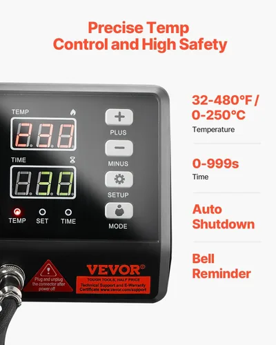 Vista 4 de VEVOR Máquina de prensa de calor 8 en 1 de 15 x 15 pulgadas, prensa de camisetas oscilante de 360°, transferencia de calor digital profesional por