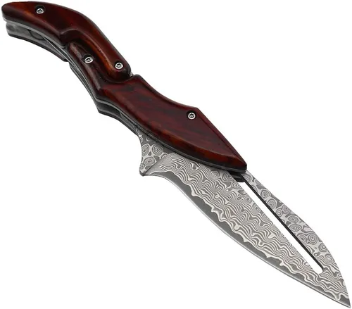Vista 9 de MASALONG Residual Wings KNI191 Damascus / 5cr15 cuchillo plegable de acero (hoja de lavado de piedra con parte trasera recta+vaina)