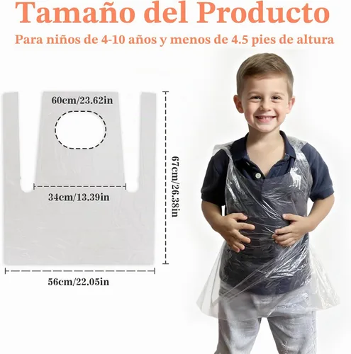 Vista 2 de MAQIHAN - 50 delantales desechables para niños, baberos impermeables