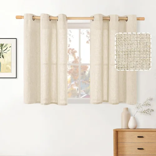 Vista 110 de BGment Cortinas de Lino Beige de 63 Pulgadas de Largo 2 Paneles - Tratamientos para Ventanas con Textura de Arpillera Filtrantes de Luz Cortinas