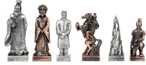 Vista 2 de WE Games Pewter Chinese Qin - Juego de ajedrez temático de lujo con piezas de peltre esculpidas, ajedrez de historia, 2 jugadores, adultos