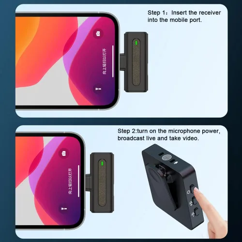 Vista 2 de Micrófono Lavalier SX8 para iPhone (1 receptor + 2 transmisores) Radio HD de larga duración para doble grabación de Vlog/Live/Video