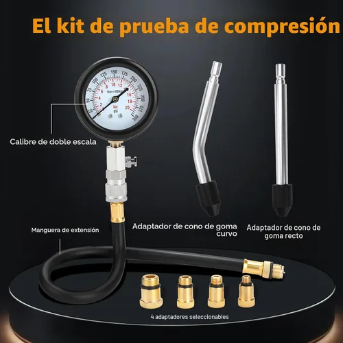 Vista 2 de BETOOLL HW0130 8pcs Kit de comprobador de compresión de cilindro de motor de gasolina medidor de herramienta automotriz
