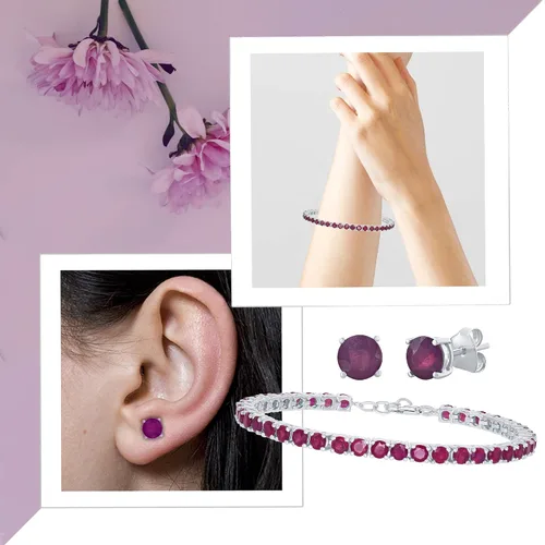 Vista 3 de Pulsera de tenis de plata de ley con zafiro o rubí de 4