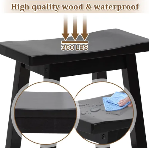 Vista 5 de Juego de 2 taburetes de bar de madera maciza de 30 pulgadas, modernos taburetes de bar de altura de encimera de cocina sin espalda con placas de pie