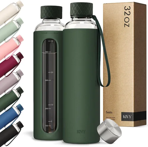 Vista 23 de KIVY Botella de agua de vidrio con funda de silicona de 22 oz