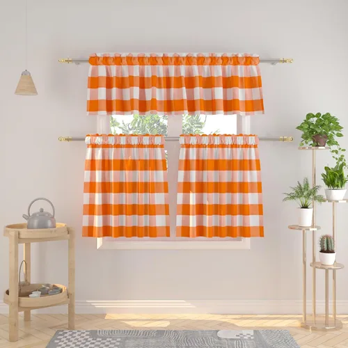 Vista 100 de Cenefas de cortina para ventana de 16 pulgadas de largo, 2 paneles de cuadros búfalo, cortinas pequeñas con bolsillo para barra, estilo clásico