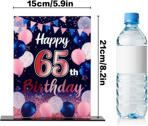 Vista 214 de LINGTEER Decoraciones de feliz cumpleaños número 11, 2 piezas de soporte de acrílico con impresión de pie rosa y azul, tablero de telón de fondo