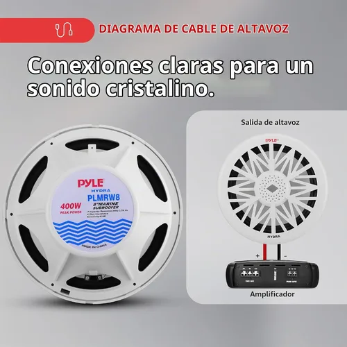 Vista 5 de Pyle PLMRW8 - Subwoofer de audio marino para exteriores de 8 pulgadas, altavoz de graves impermeable blanco de 400 vatios para sistema de sonido
