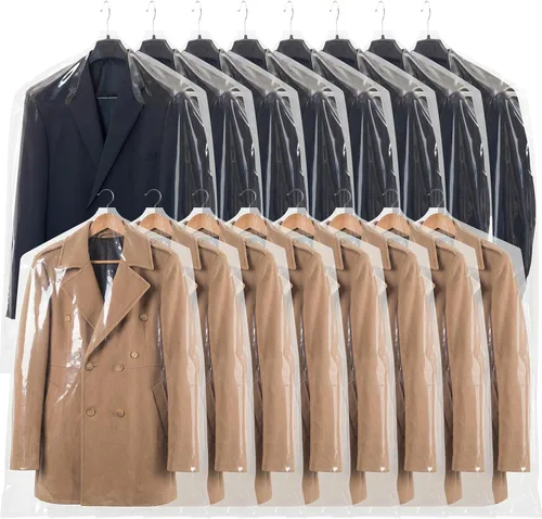 Vista 7 de Chumia Paquete de 50 fundas de hombro para ropa en el armario, fundas transparentes para colgar en trajes, chaquetas, camisas, protector organizador