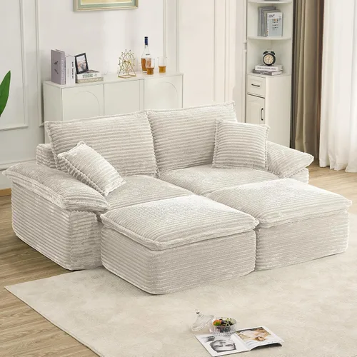 Vista 18 de Tumbona de 47 pulgadas para interiores, moderno sofá cama sin huesos con otomana, silla de asiento profundo con almohadas, cómodos sofás seccionales
