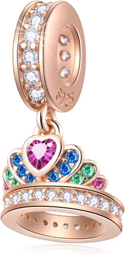 Vista 7 de EMOSTAR Rose Gold Valentine's Day Charms fits European Bracelet, Boy and Girl in Love, I Love You Gesture, Stars Crescent Moon, Crown, Celtic Knot