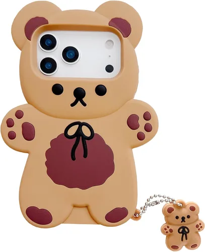 Vista 15 de Yatchen Bear Case Compatible con iPhone 7 Plus/8 Plus, funda de teléfono Kawaii, lindo oso de peluche de dibujos animados en 3D con llavero