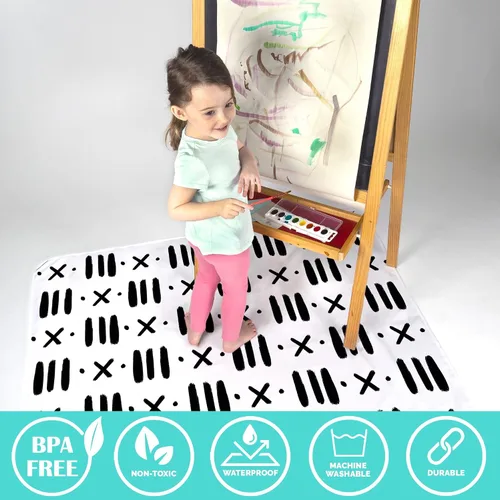 Vista 7 de JumpOff Jo - Tapete grande para salpicar debajo de la silla alta, asiento elevador, mesa, atrapa alimentos - Protege el suelo y la alfombra de Negro