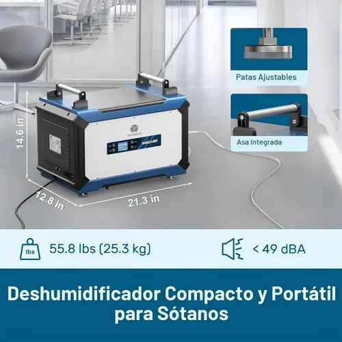 Vista 7 de ARGENDON Deshumidificador comercial de 180 pintas con bomba para espacio de Azul y Blanco