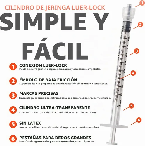 Vista 2 de EasyTouch Luer-Lock barril de jeringas, jeringa de 1ML, paquete de 100