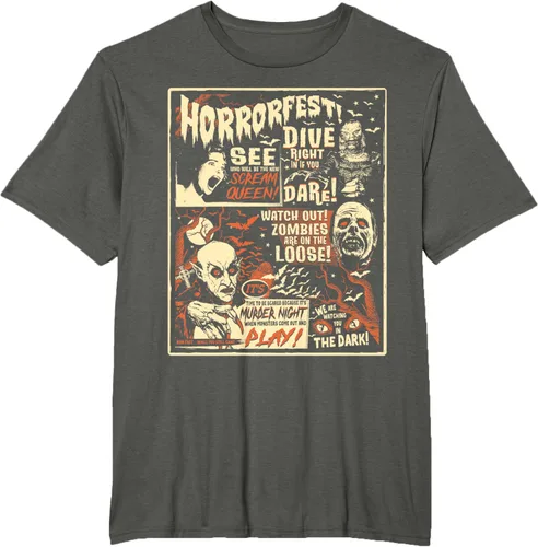Vista 6 de Camiseta de terror vintage con póster de Halloween y película de terror Negro