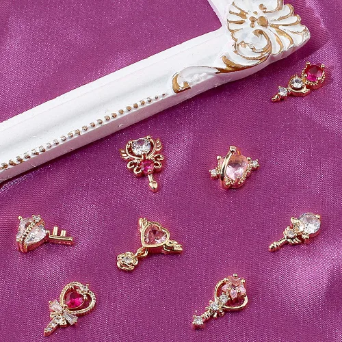 Vista 8 de 8 dijes de uñas 3D con forma de cetro de corazón y circón, estrella de lujo, diamantes de imitación para uñas, corazones brillantes, estrellas