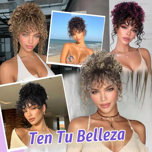 Vista 6 de PEACOCO - Piezas de pelo para moño desordenado para mujer, gran moño afro rizado elástico con cordón, moño de onda suelta sintético, extensión