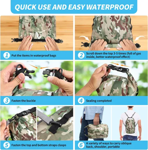 Vista 3 de Bolsas secas impermeables, pequeñas y ligeras con correa para tabla de remo, kayak, pesca, camping, senderismo (3L)