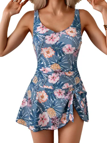 Vista 18 de Aidonger - Traje de baño de una pieza para mujer, con control de abdomen, falda, traje de baño con efecto adelgazante