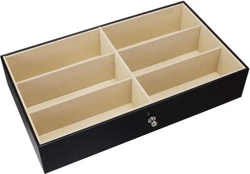 Vista 6 de Caja de reloj de cuero y gafas de sol organizador y caja de exhibición de joyas cajón con cerradura organizador negro
