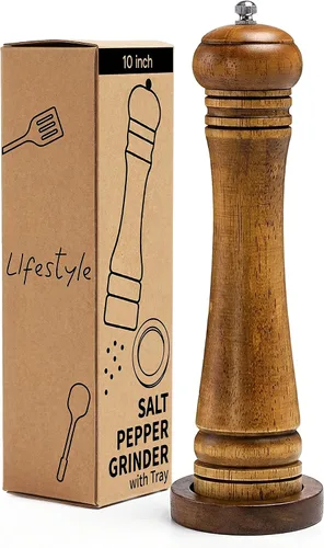 Vista 8 de Molinillo de sal y pimienta de madera, molinillo de sal y pimienta, cocteleras de madera de roble con molinillos de cerámica ajustables, 8 pulgadas