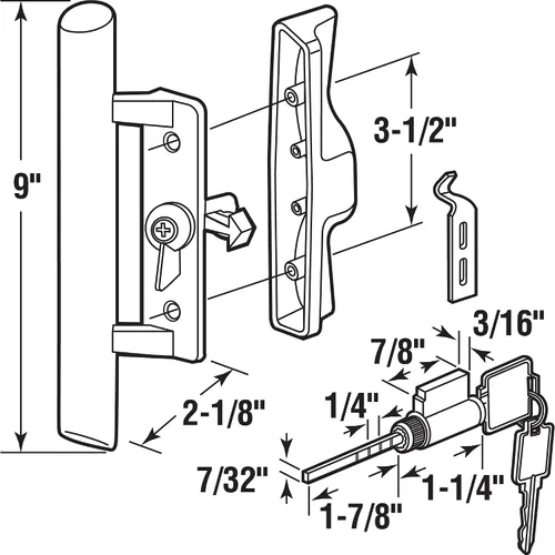 Vista 2 de PRIME-LINE C 1241 - Manija para puerta corredera con llave, 3-1/2 pulgadas