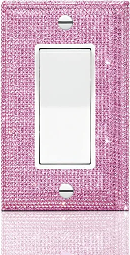 Vista 7 de Placa decorativa de interruptor de luz con diamantes de imitación brillantes en rosa y plata, cubierta de placa de pared con diamantes de imitación