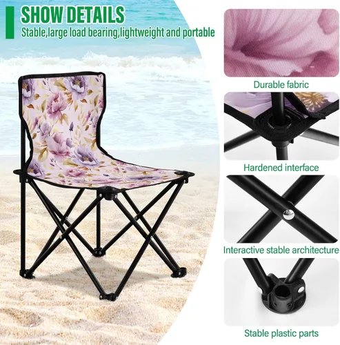 Vista 5 de Al aire libre plegable púrpura rosa flor camping sillas para adultos silla de camping portátil silla de césped ligero 202a6233