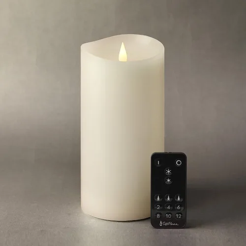 Vista 24 de Juego de velas sin llama Softflame - 5,7 cm x 10,7 cm, blanco, set de 2 - Vela de pilar con llama parpadeante y en movimiento, incluye control