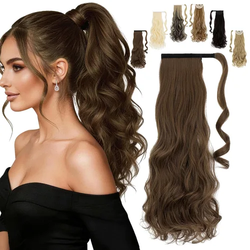 Vista 22 de FELENDY Extensión de cola de caballo, extensiones de cabello largo envolvente de 18 pulgadas, extensiones de cabello ondulado y rizado con clip
